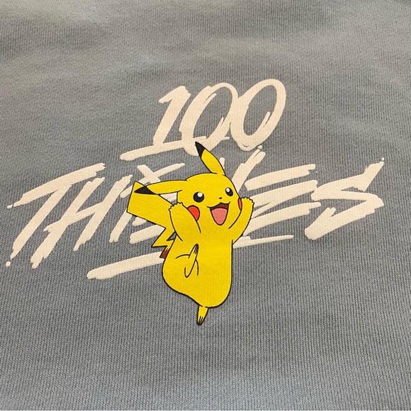 100 THIEVES x Pokémon - Pikachu Hoodie Blue - Medium Unisex - Picture 3 of 8